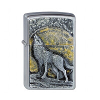 ZIPPO chrom gebürstet Wolf at Moonl gallery