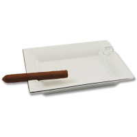 Cigarrenascher Porzellan weiß/Silberrand 21 x 17 cm