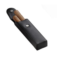 Cigarrenetui 2er Leder schwarz Überschlag 16cm lang 25mm Durchm